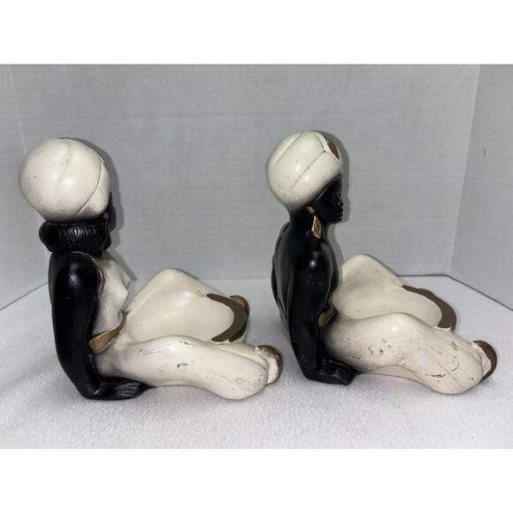 African Man & Woman Trinket Dish Ashtray Incense Art Statues '50's Chalkware - Picture 3 of 11